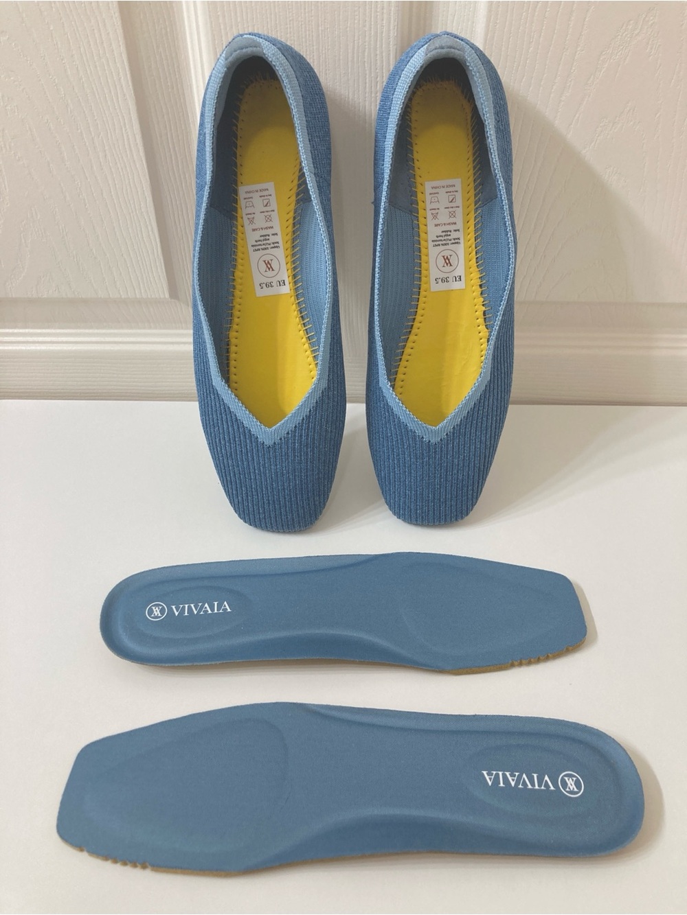 Vivaia Margot 2.0 Denim Blue Square Toe V Cut Washable Knit Flats 8.5 EU 39.5 - Picture 3 of 11
